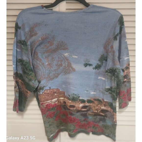 White Stag Womens 3X Blue Print 3/4 Sleeve Top Bling Y2K Grandma - Picture 6 of 6